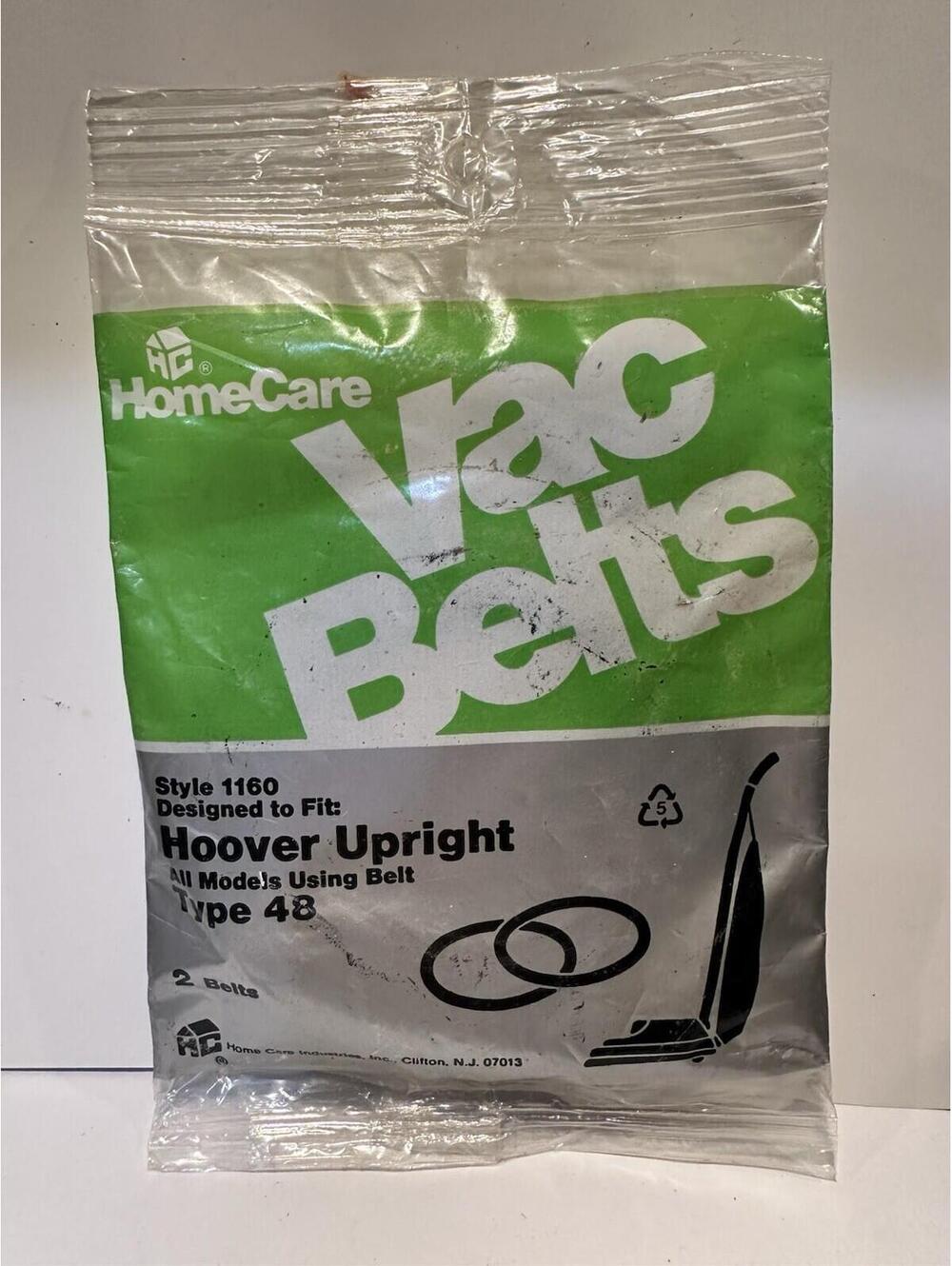 HomeCare Vacuum Belts for Hoover Upright Type 48, Pack of 2 New Sealed